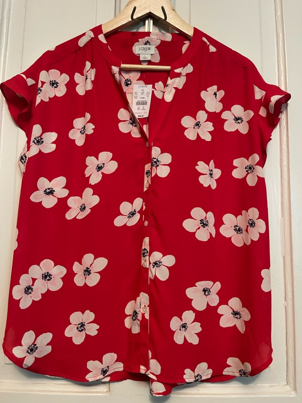 J. Crew Red Floral Button-Front Blouse - Picture 3 of 7
